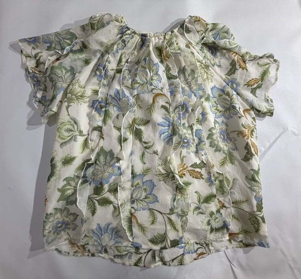LOFT Floral Tiered Ruffle Short Sleeve Blouse Top Womens